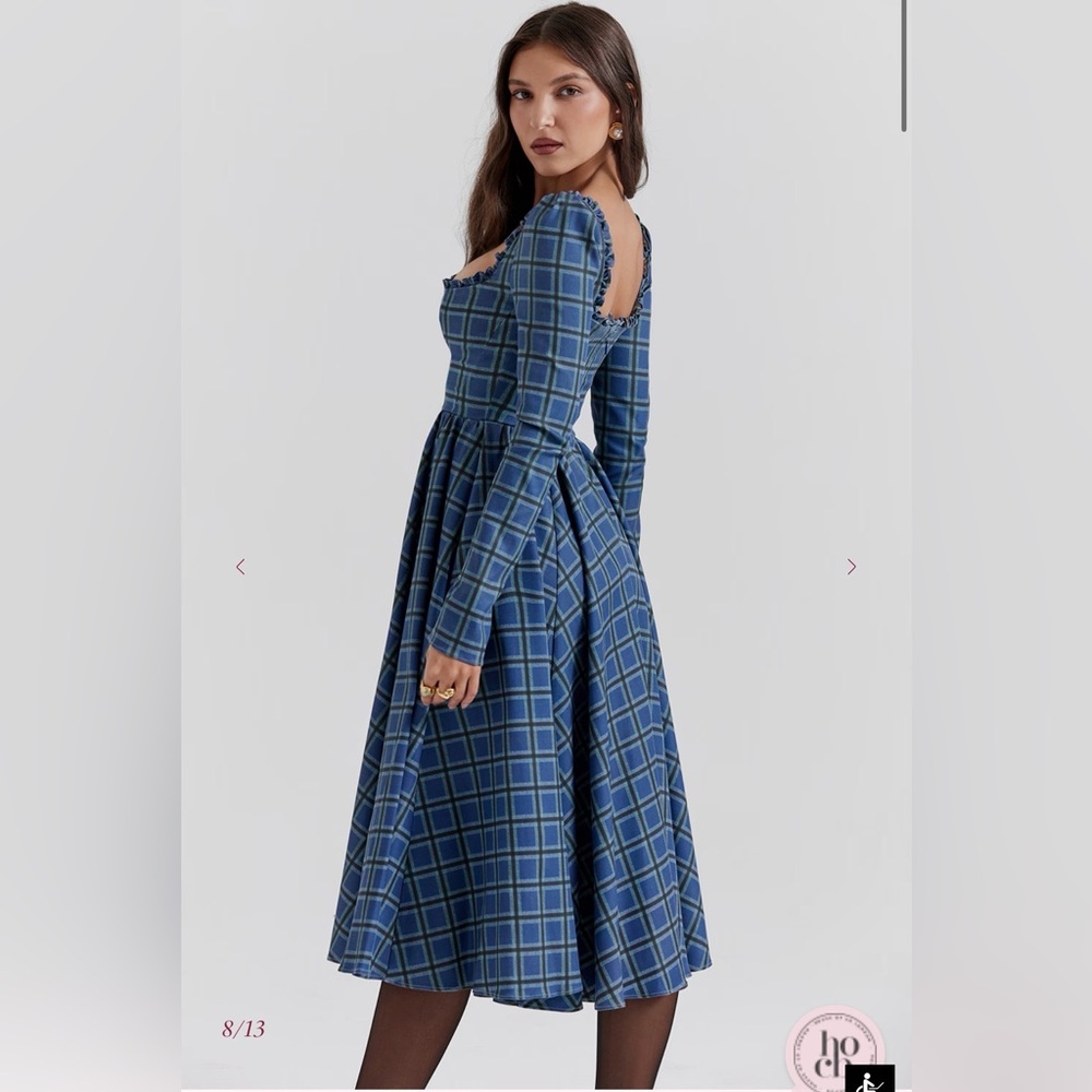 House of CB Navy Checkered Long Sleeve Dress - Picture 4 of 8